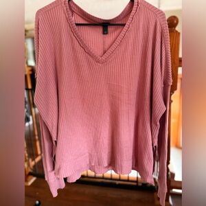 Wild Fable Pink V-Neck Ribbed Women's Top